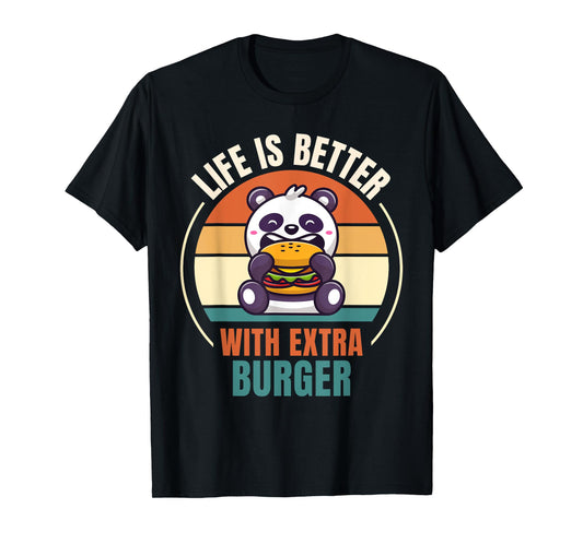 Retro Panda Retro Life Is Better With Extra Burger T-Shirt