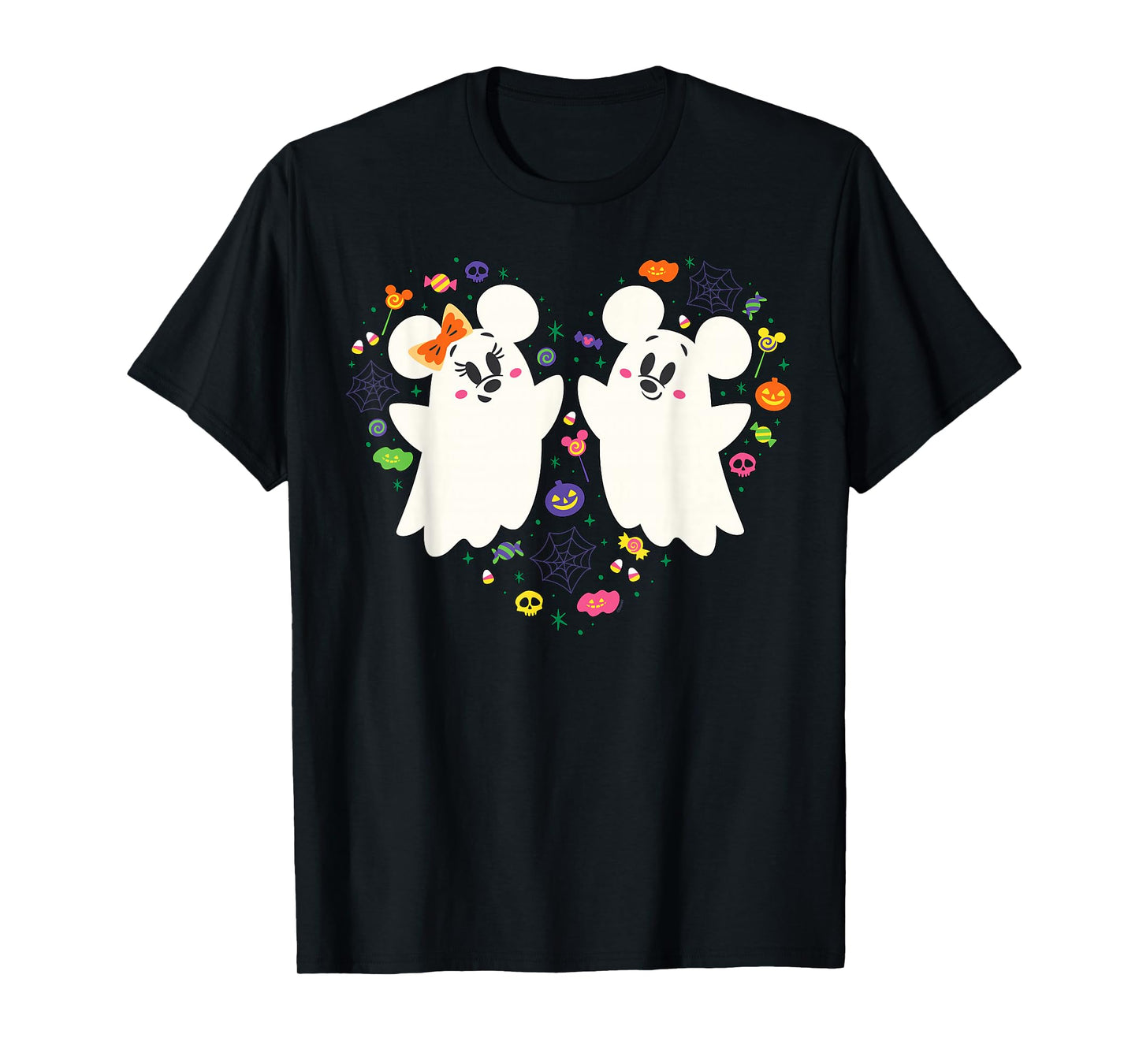 Disney Mickey and Minnie Cute Little Ghosts Halloween Heart T-Shirt