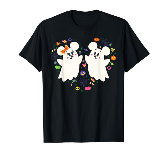Disney Mickey and Minnie Cute Little Ghosts Halloween Heart T-Shirt