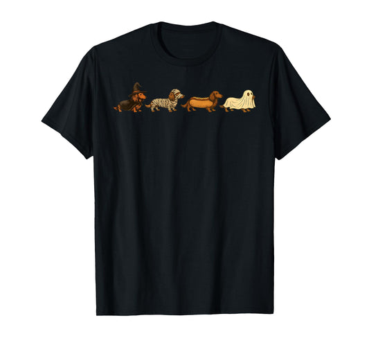 Dachshund Dog Witch Happy Halloweenie Spooky Season T-Shirt