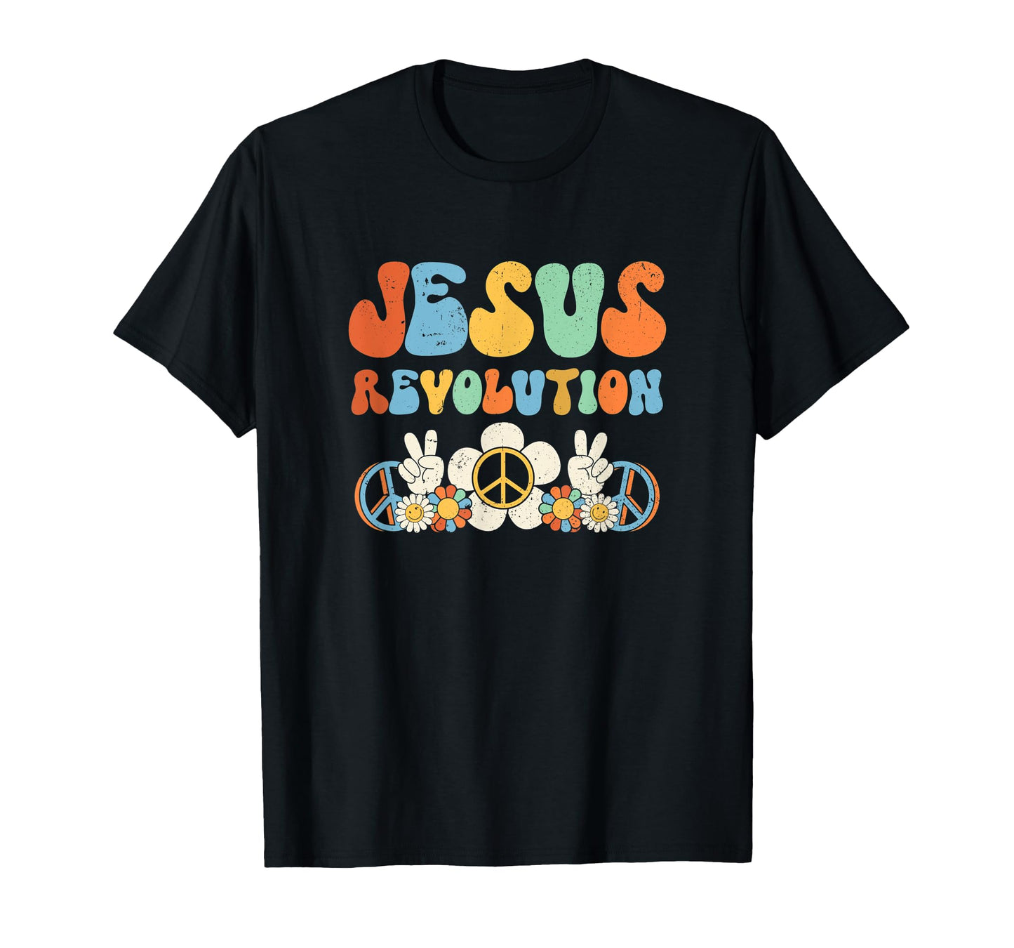 Jesus Revolution Faith Groovy Flower Peace Sign Christian T-Shirt