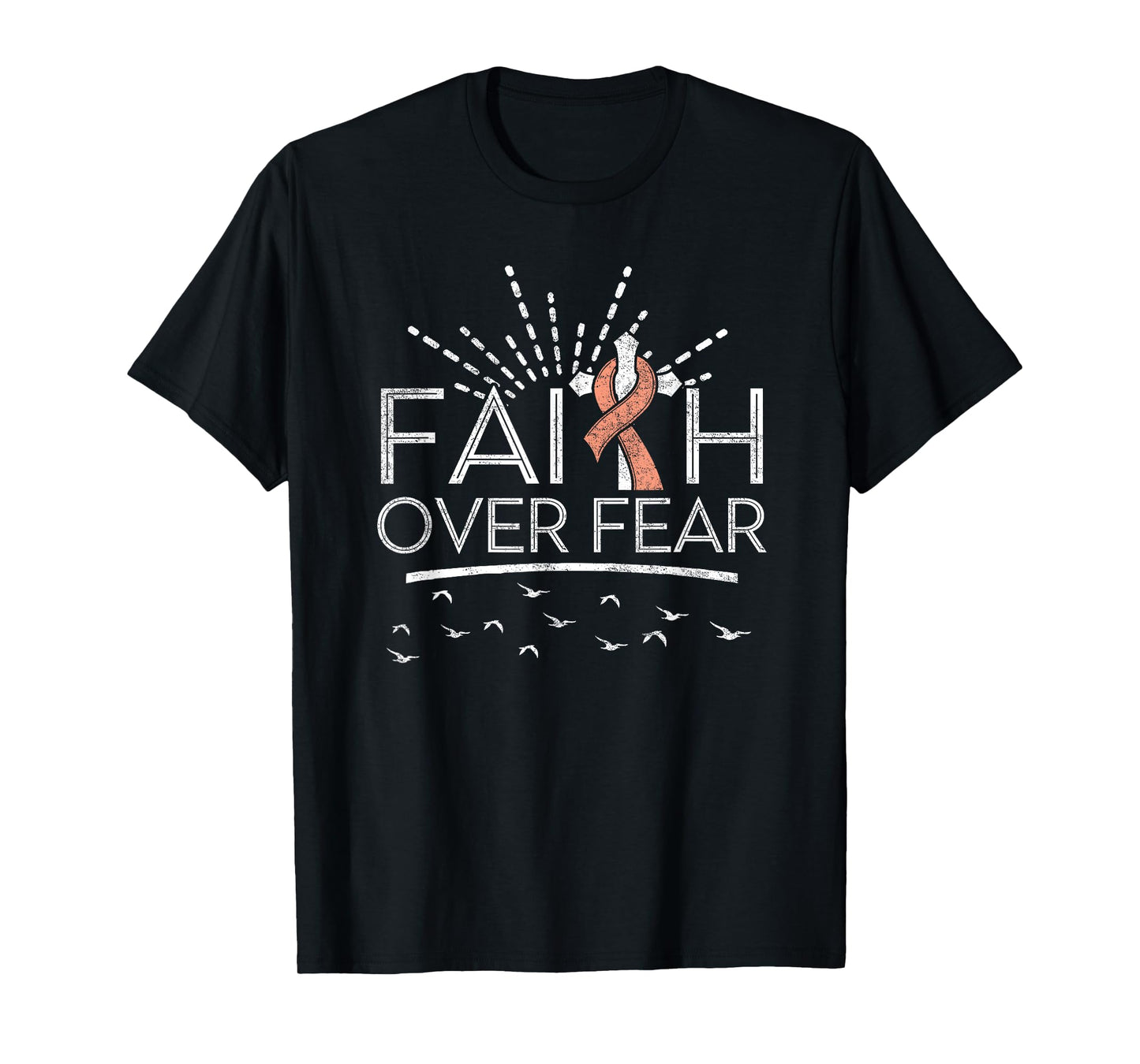 Faith over Fear Peach Ribbon Uterine Cancer T-Shirt