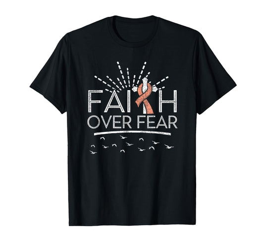 Faith over Fear Peach Ribbon Uterine Cancer T-Shirt