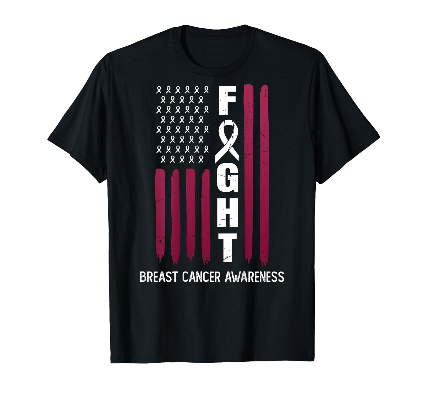 USA Pink Flag Breast Cancer Awareness Month - On Back T-Shirt