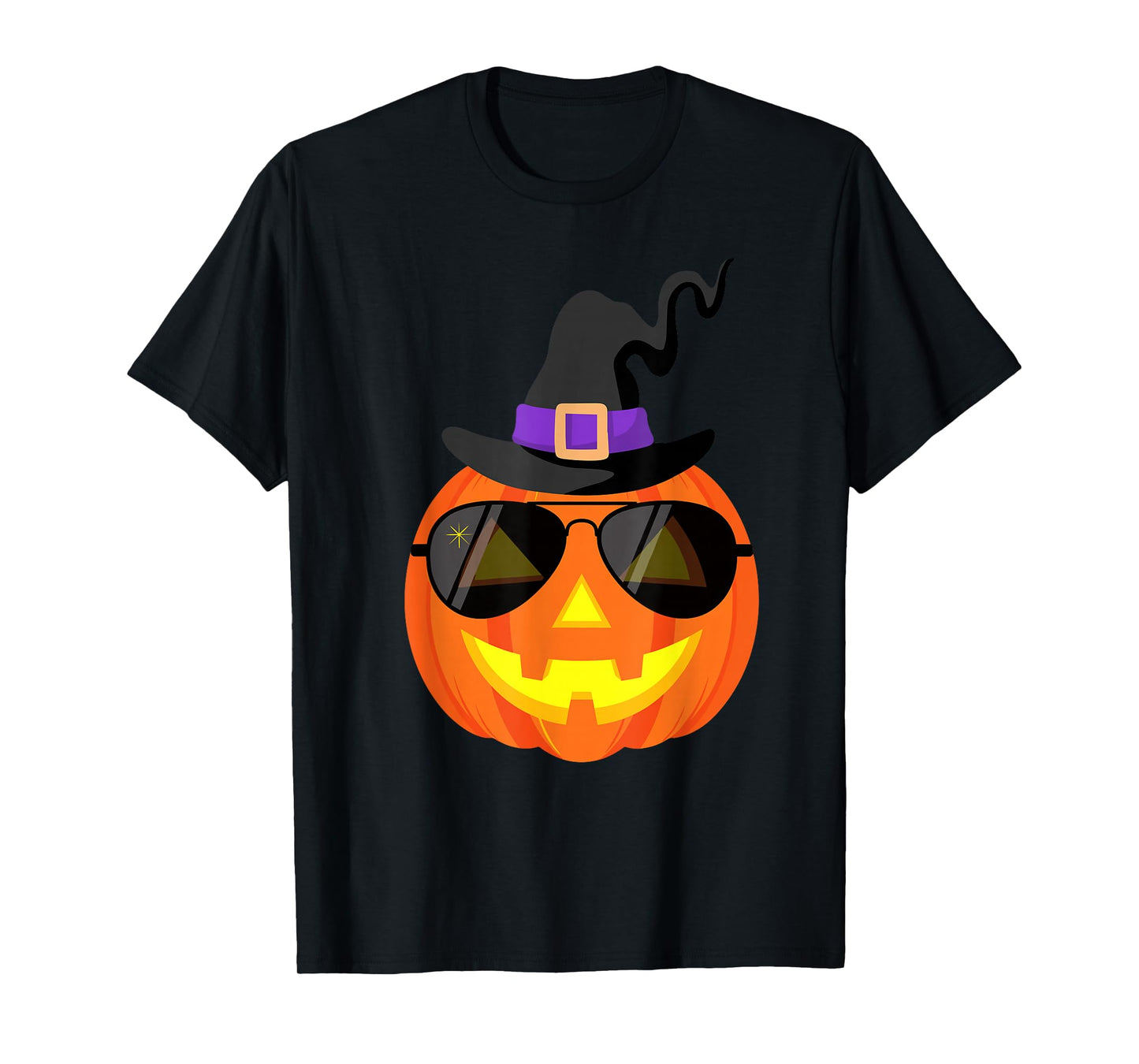Halloween Funny Pumpkin with Sunglasses & Witch Hat T-Shirt