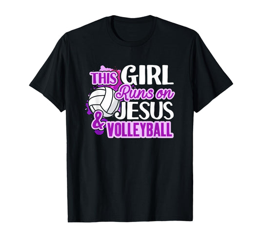 This Girl Runs On Jesus And Volleyball Christian Squad Gift T-Shirt