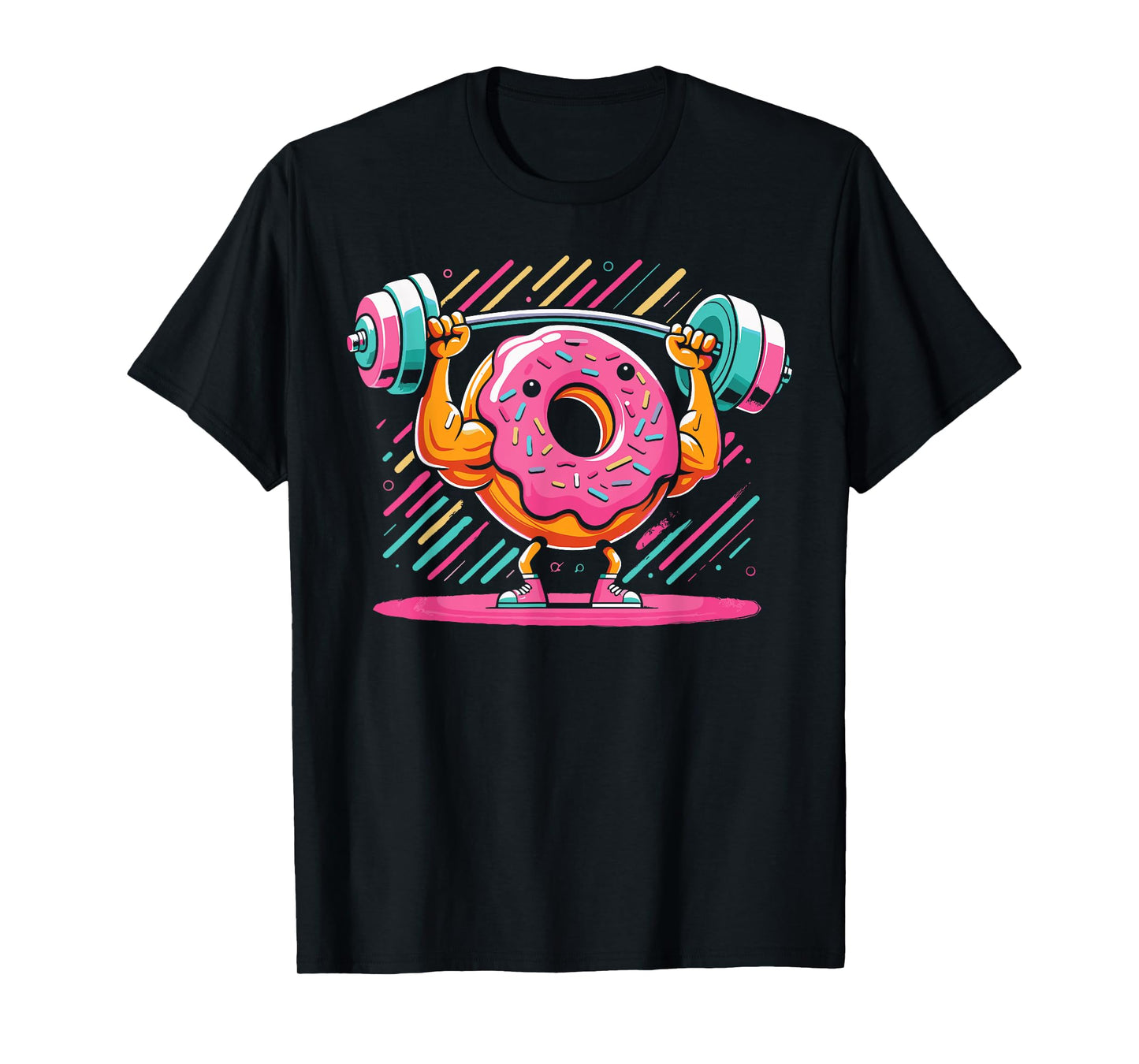 Funny Doughnut Weightlifting | Cartoon Donut Gym Workout T-Shirt