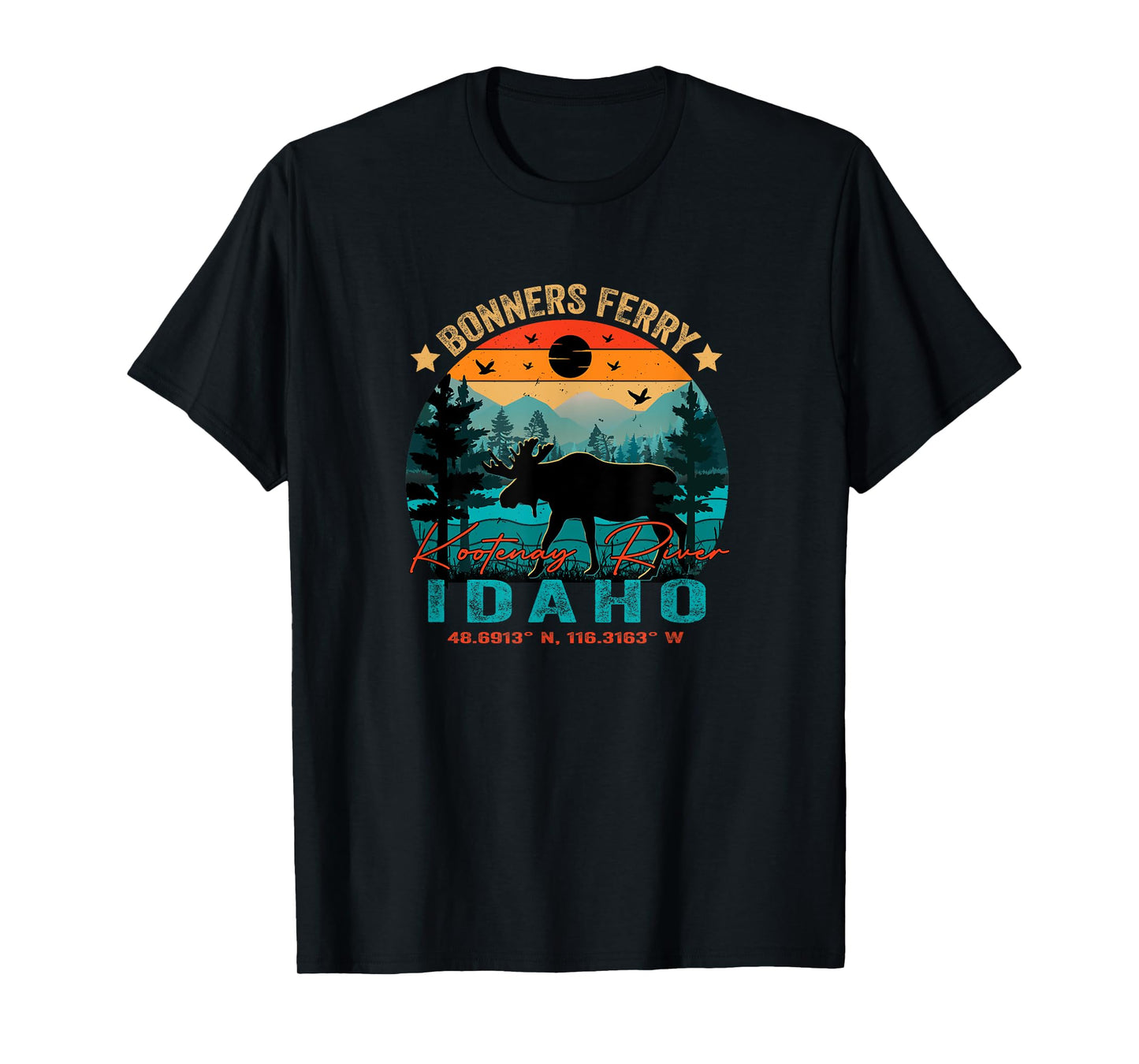 Bonners Ferry Idaho ID Retro Sunset Vintage Moose Mountains T-Shirt