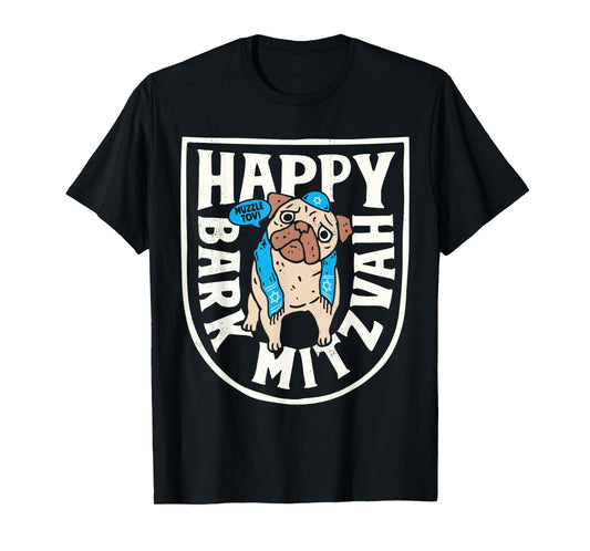 Hanukkah Pug Happy Bark Mitzvah Funny Jewish Chanukah Dog T-Shirt