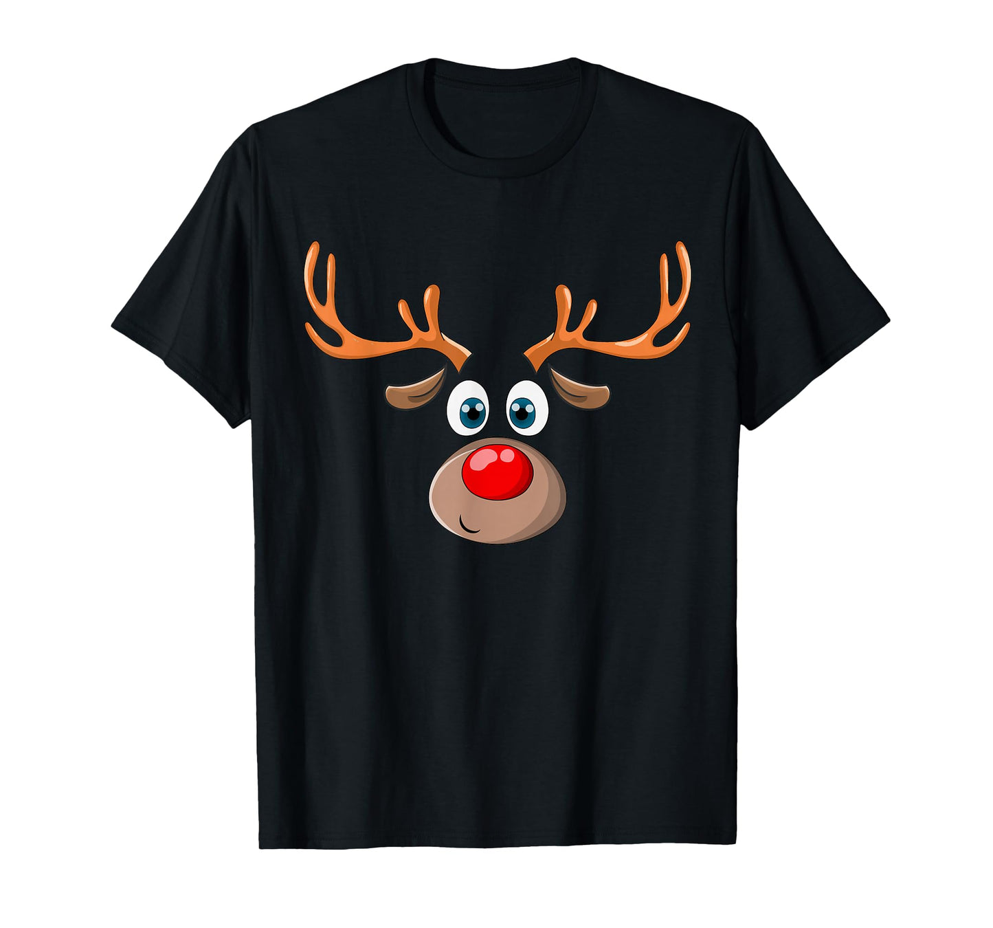 Reindeer Face Deer & Red Nose Brown Christmas T-Shirt
