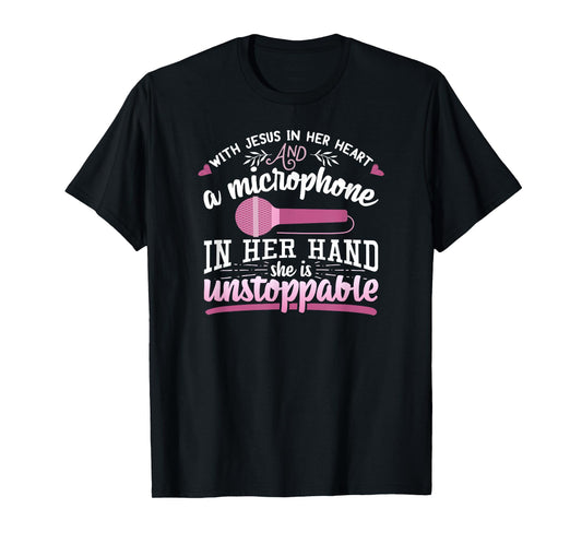 Christian Gospel Singer With Jesus In Her Heart Microphone T-Shirt