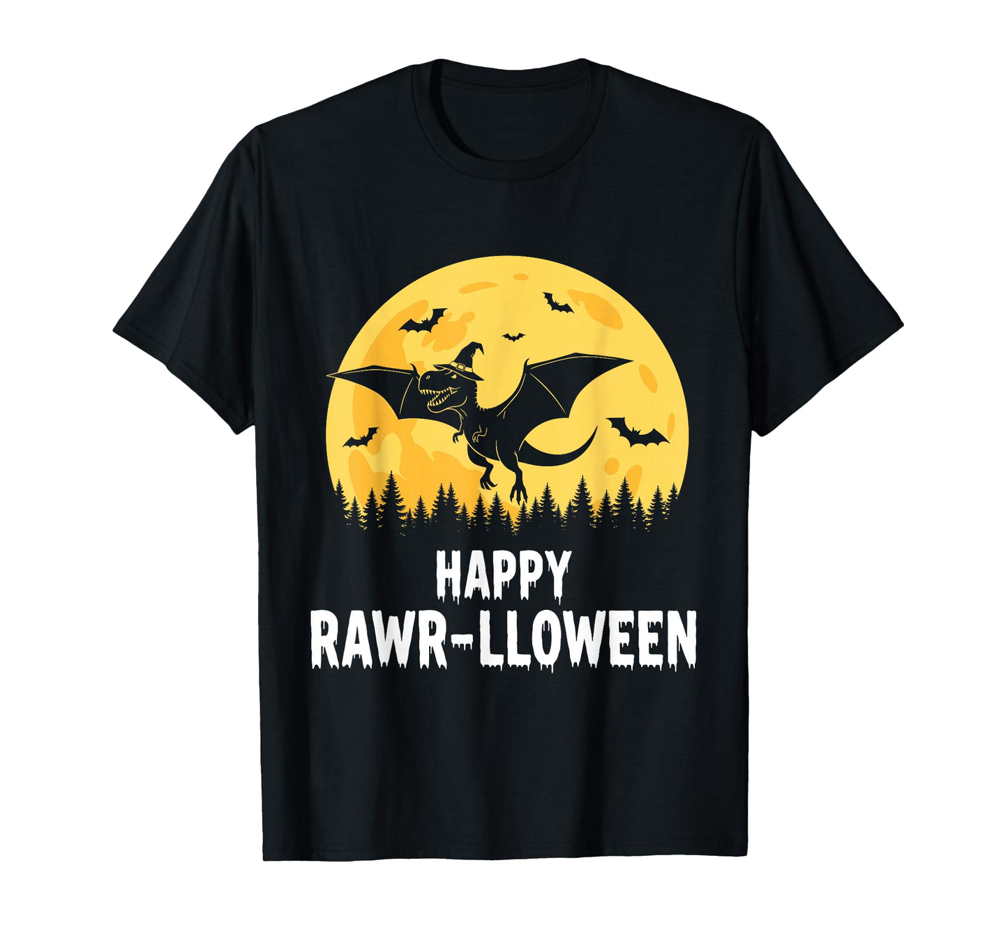 Happy Rawr-lloween Funny Halloween T Rex Flying Witch T-Shirt