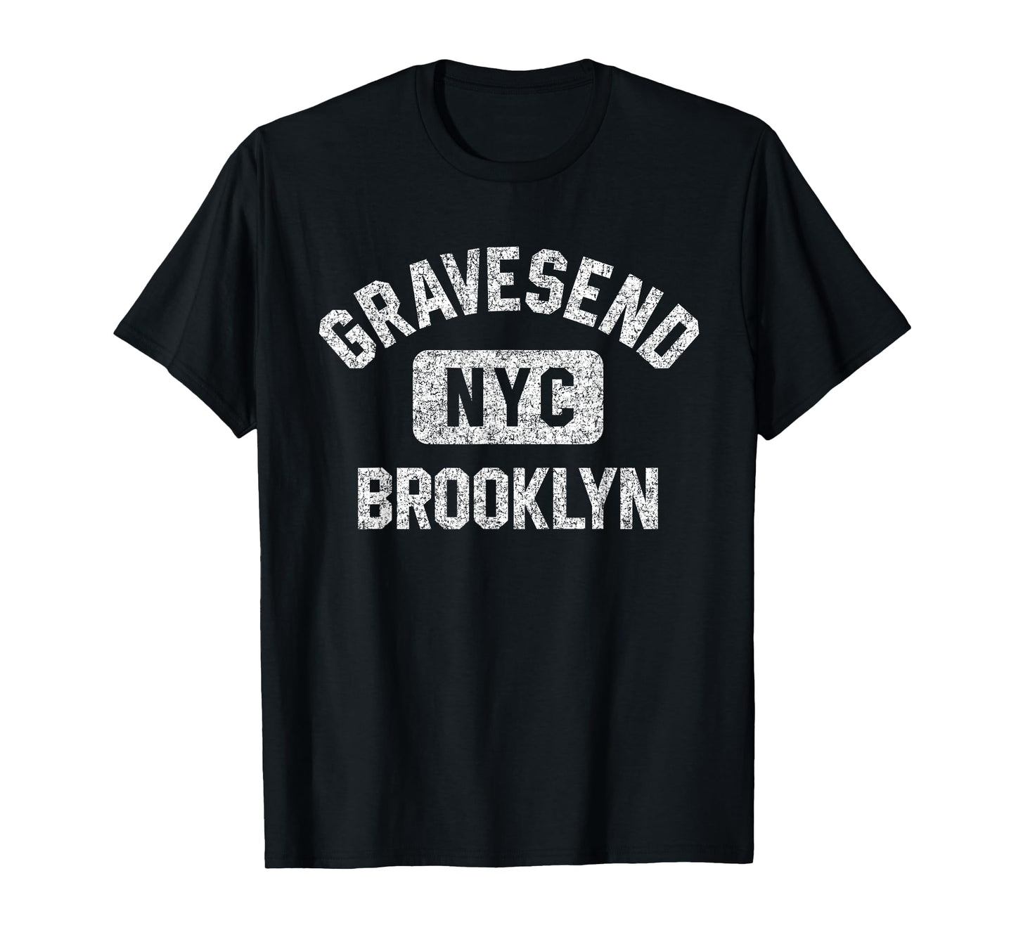 Gravesend Brooklyn NYC Gym Style Distressed White Print T-Shirt