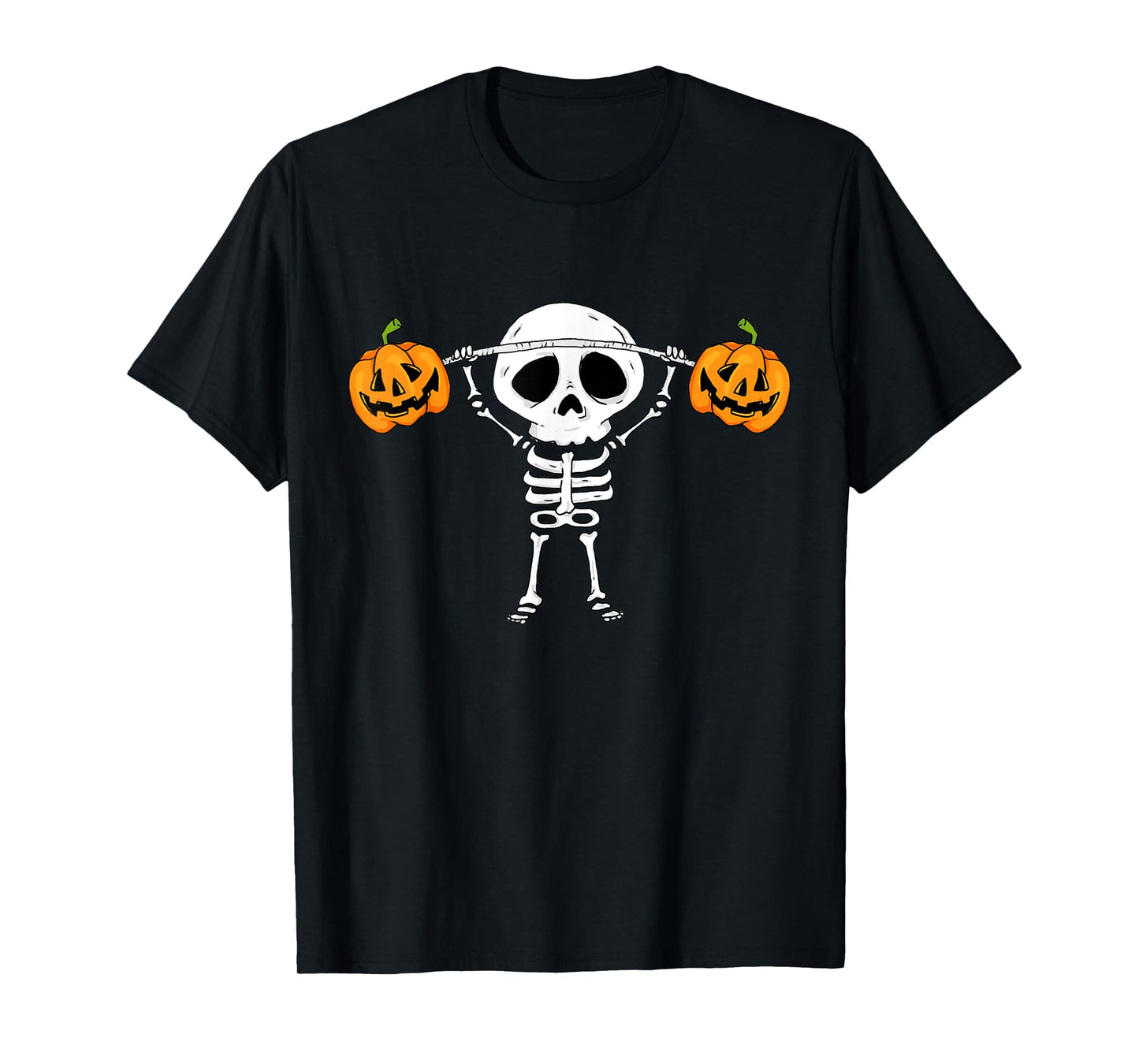 Skeleton Lifting Pumpkins Funny Halloween Snatch Barbell T-Shirt