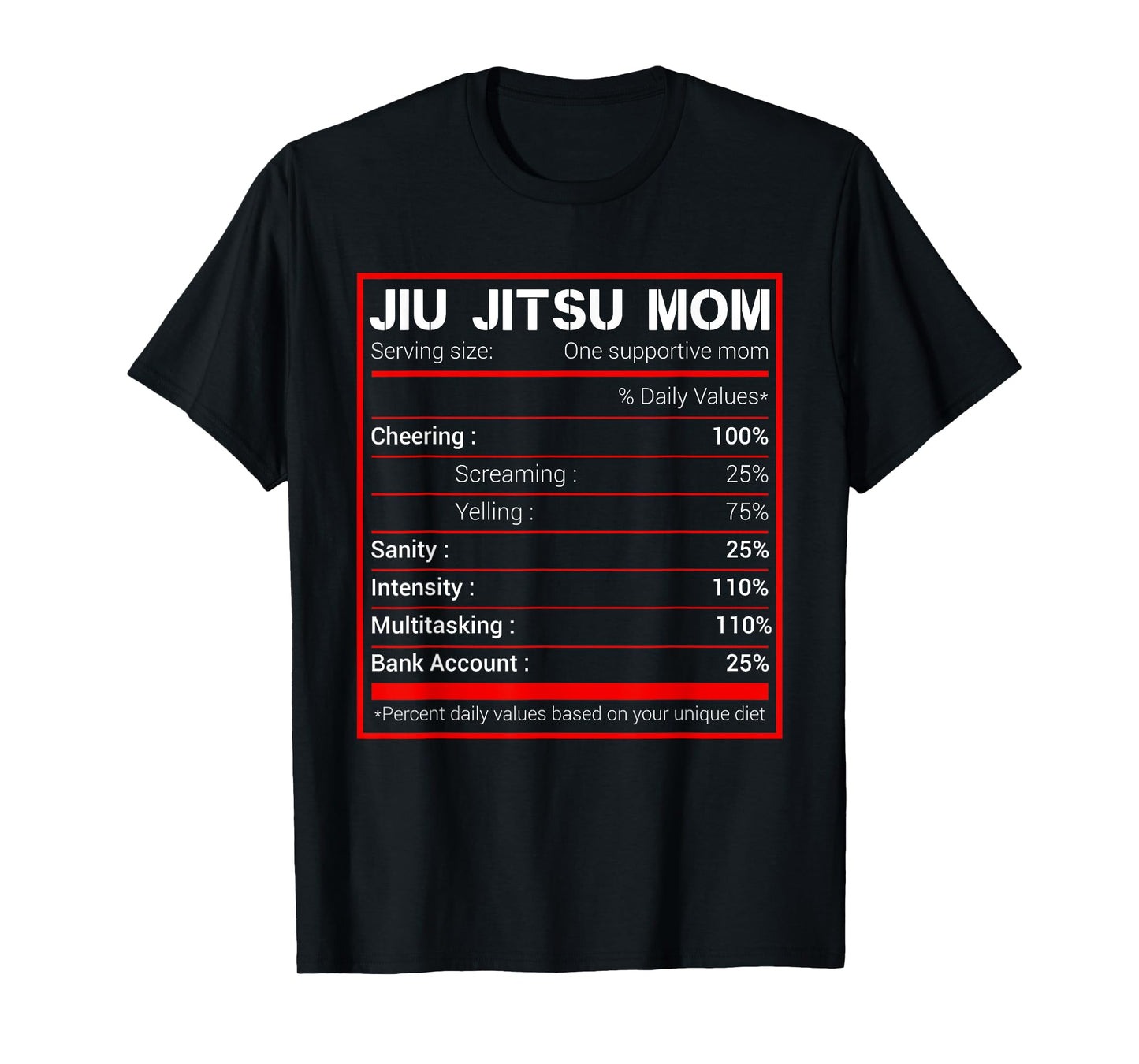 Brazilian Jiu Jitsu Mom Nutritional Facts BJJ MMA T-Shirt