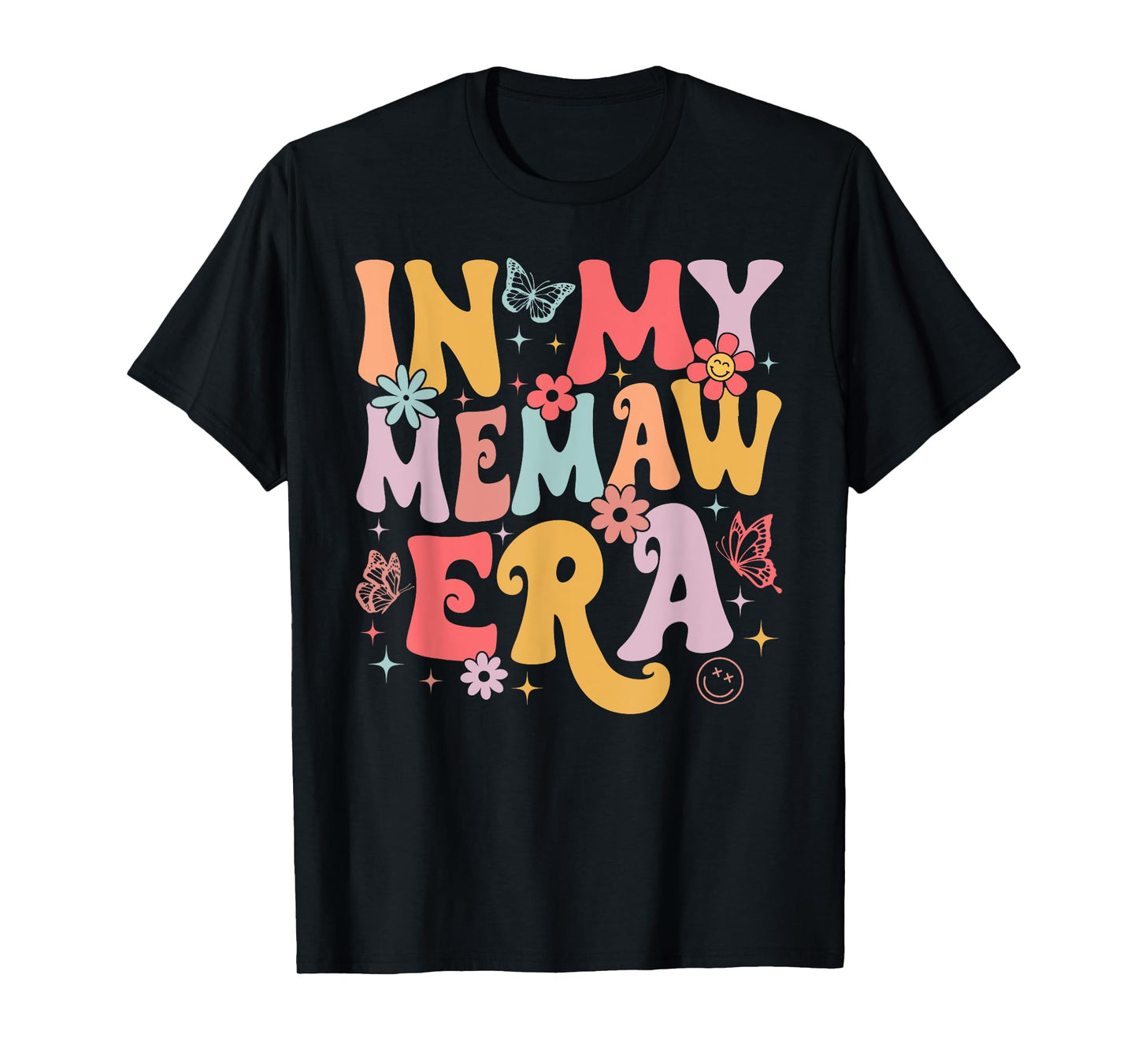 In My Memaw Era Groovy Retro Mothers Day Butterfly Women T-Shirt