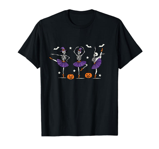 Dancing Skeleton Halloween Witch Ballerina Ballet Dancing T-Shirt