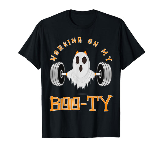 Funny Halloween Workout Gym Working On My Boo-Ty Men Women T-Shirt