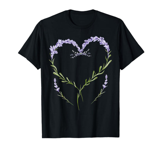 Vintage Botanical Heart Lavender Flower Gardening Floral T-Shirt