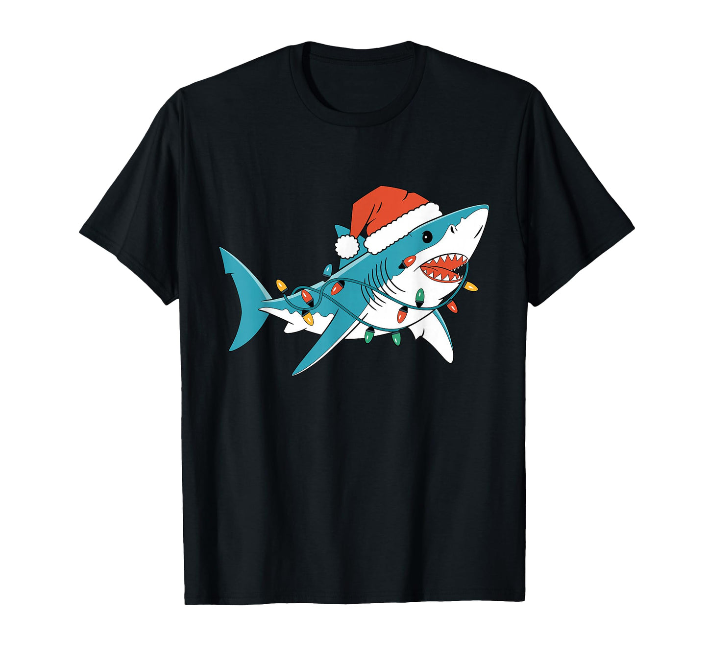 Santa Shark Christmas Lights Sharkmas Tree Xmas Boys Men Tee T-Shirt