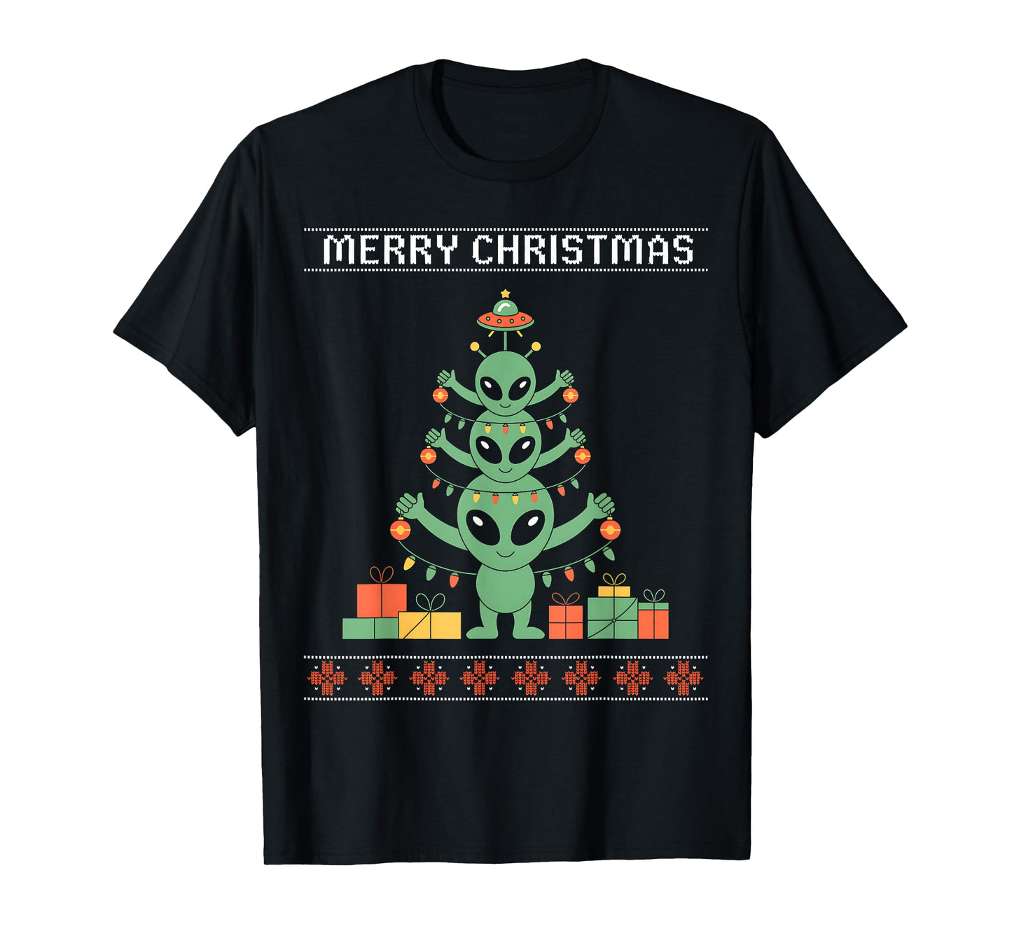 Funny Alien Trio Merry Ugly Christmas Santa Hat Gifts Xmas T-Shirt