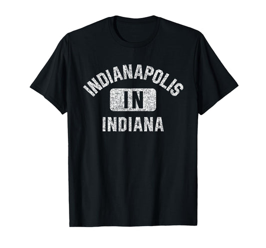 Indianapolis Indiana Gym Style Distressed White Print T-Shirt