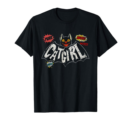 Funny Trending Shirt Catgirl Vintage Rockabilly T-Shirt - Unisex-Adults, Black, Small, Short Sleeve, Crew Neck, Polyester, T-Shirt, Novelty-T-Shirts