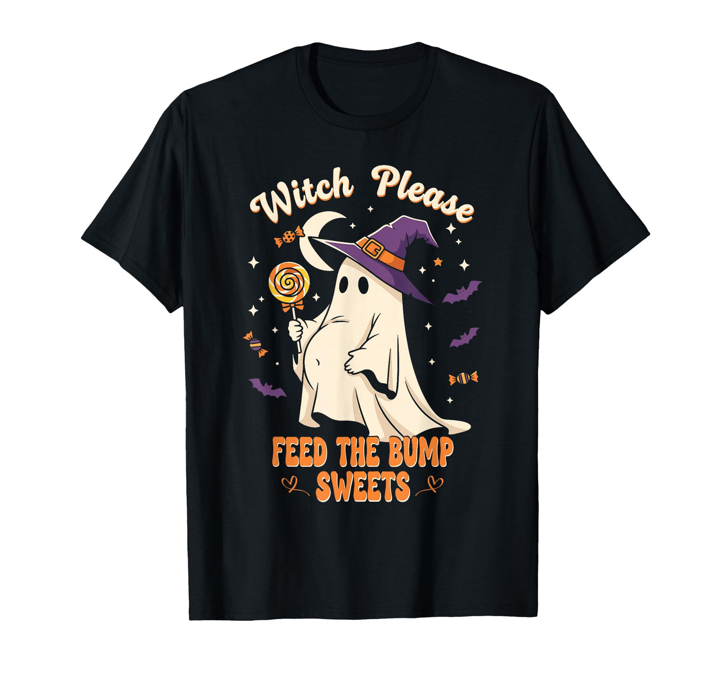 Pregnant Ghost Witch Dress Funny Halloween Trick Or Treat T-Shirt