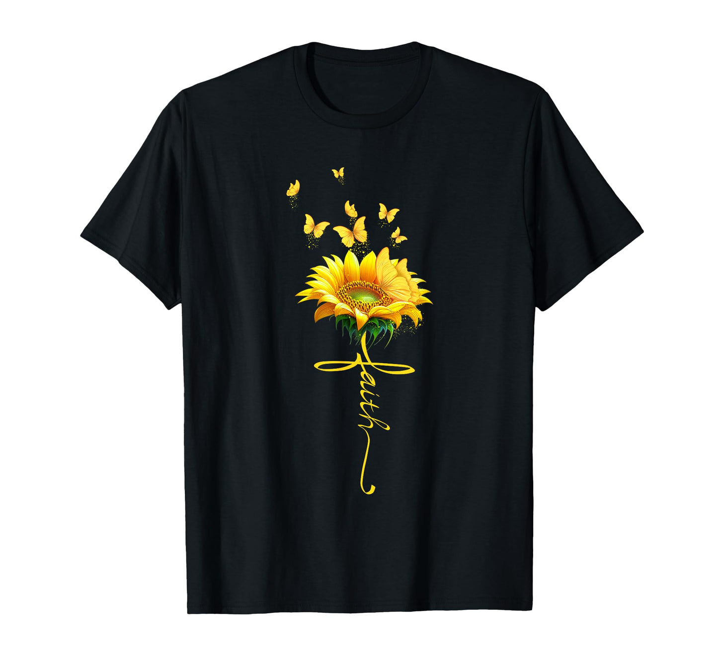 Faith Cross Sunflower Butterflies Flowers Christians T-Shirt