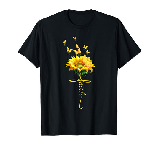 Faith Cross Sunflower Butterflies Flowers Christians T-Shirt