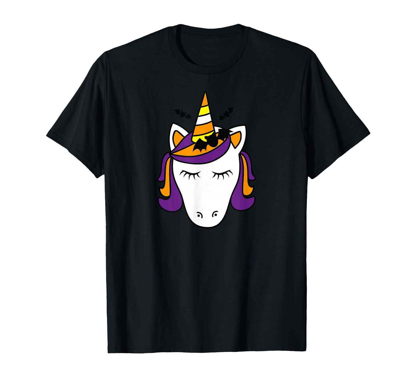 Unicorn Face Eyelashes Bat Spooky Cute Halloween Costume T-Shirt