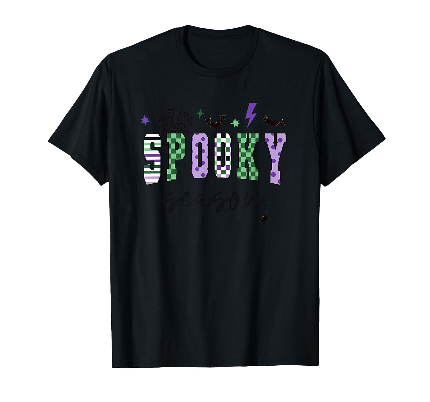 Spooky Season Graphic Design with Bats and Spider Webs T-Shirt