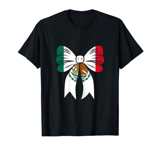 Mexico Girl Coquette Bow Ribbon Pride Mexican Flag T-Shirt