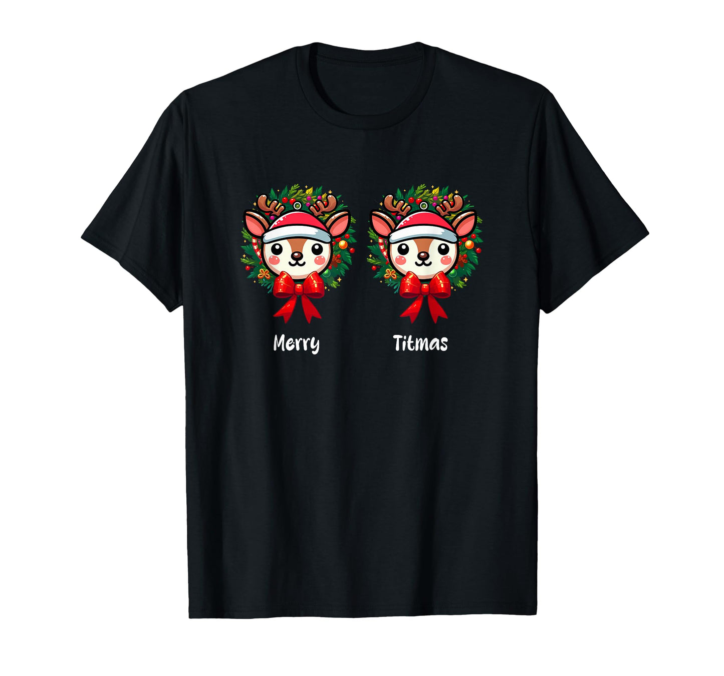 Merry Christmas Funny Joke Bra Women Two Cute Reindeer T-Shirt