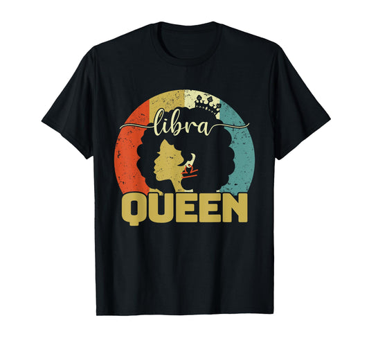 Libra Queen Libra Birthday Afro Libra Zodiac Sign Vintage T-Shirt
