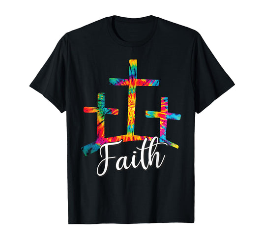 Faith Jesus Christian Cross Tie Dye Rainbow Religious Bible T-Shirt