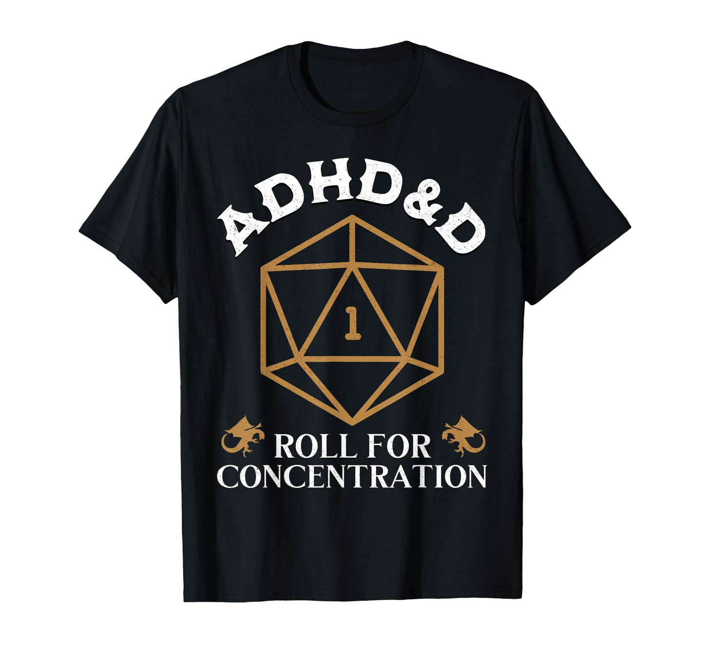 Fantasy Role-Playing Game Custom Vintage ADHD&D Roll For Concentration DnD Unisex-Adult Black Small T-Shirt