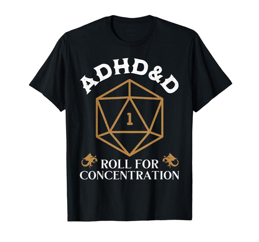 Fantasy Role-Playing Game Custom Vintage ADHD&D Roll For Concentration DnD Unisex-Adult Black Small T-Shirt