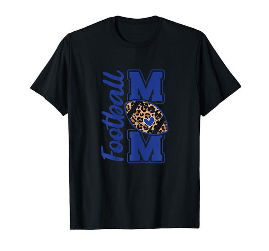 Game Day Leopard White and Blue High School Football Mom T-Shirt