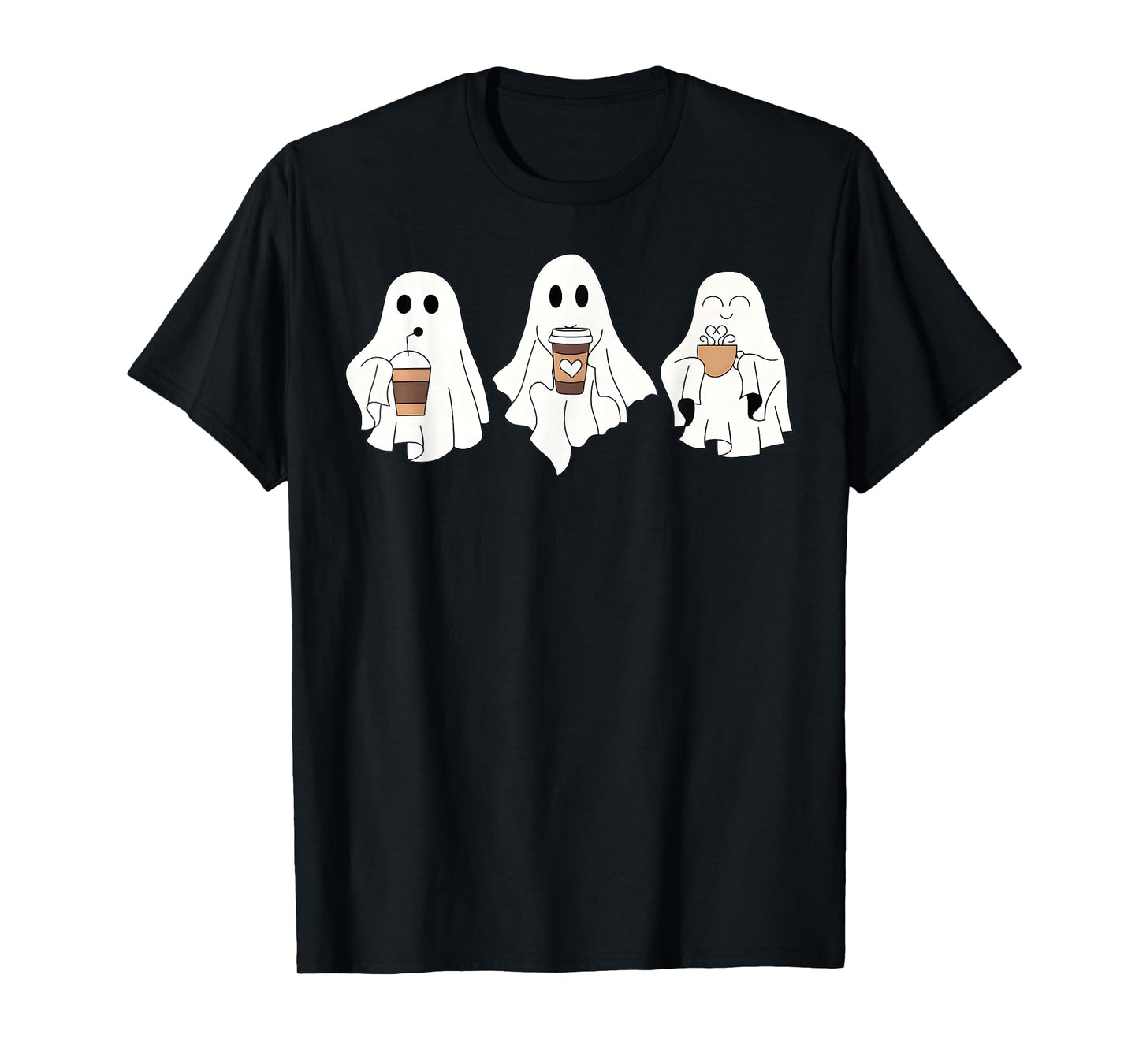 Cute Ghost Drinking Coffee Halloween Ghost Ice Coffee Womens T-Shirt