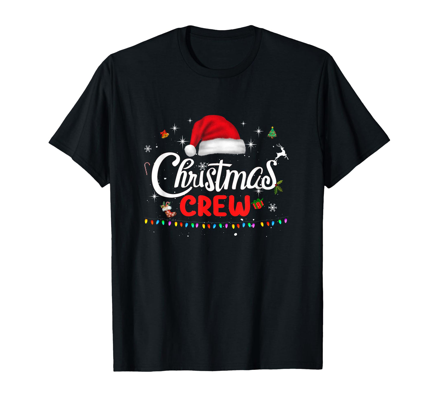 Cute Family Christmas Crew Santa Hat Matching Pajama Lights T-Shirt