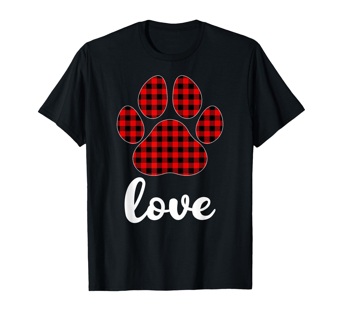 Dog Paw Buffalo Plaid Christmas Pajamas Love Dog Xmas T-Shirt