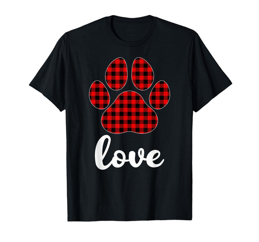 Dog Paw Buffalo Plaid Christmas Pajamas Love Dog Xmas T-Shirt