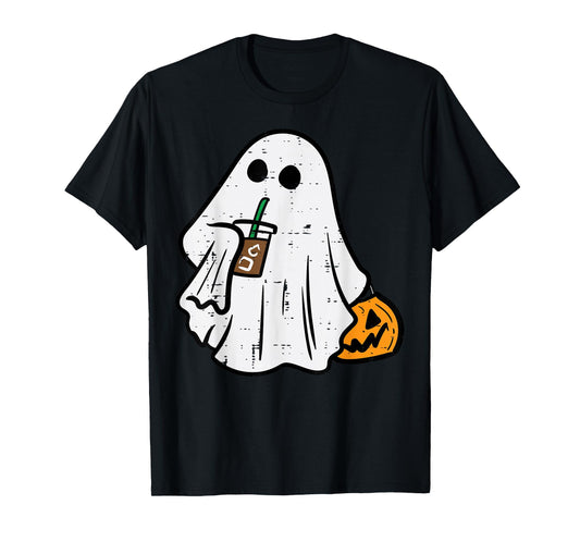 Halloween Ghost Ice Coffee Funny Costume Men Women Kid Youth T-Shirt