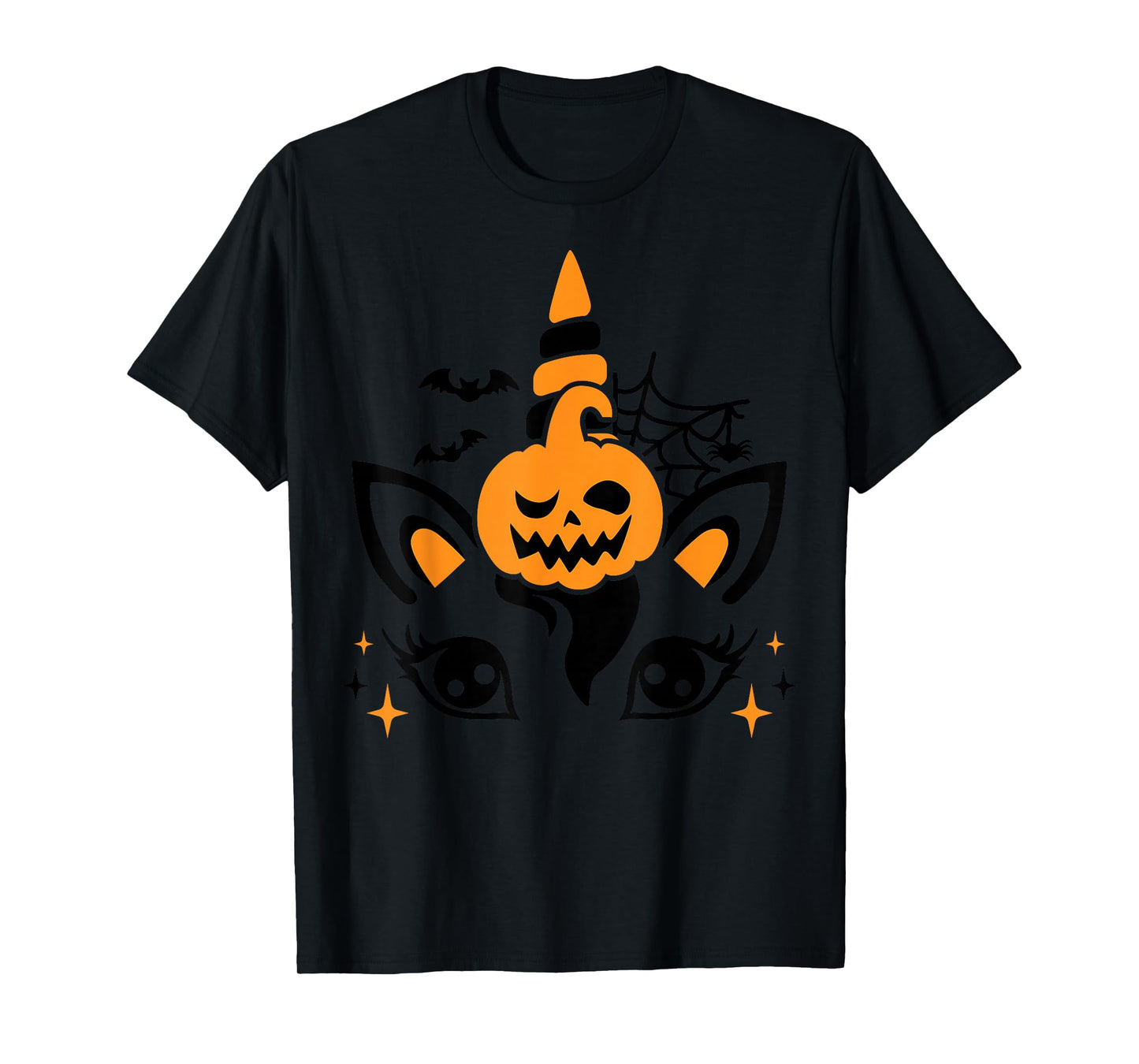 Unicorn Face Eyelashes Bat Jack O Lantern Scary Halloween T-Shirt