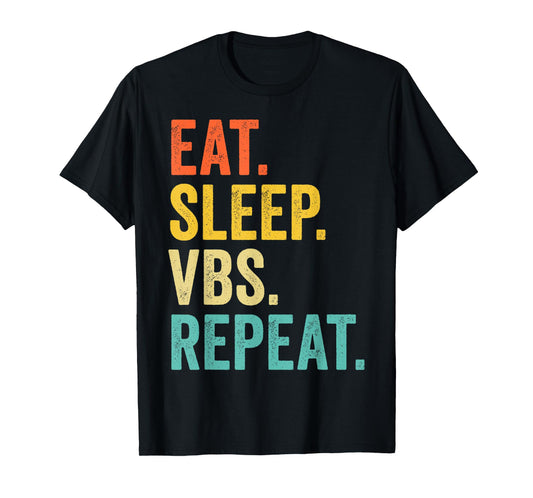 Vintage Eat Sleep VBS Repeat Vacation Bible School Kids Boys T-Shirt