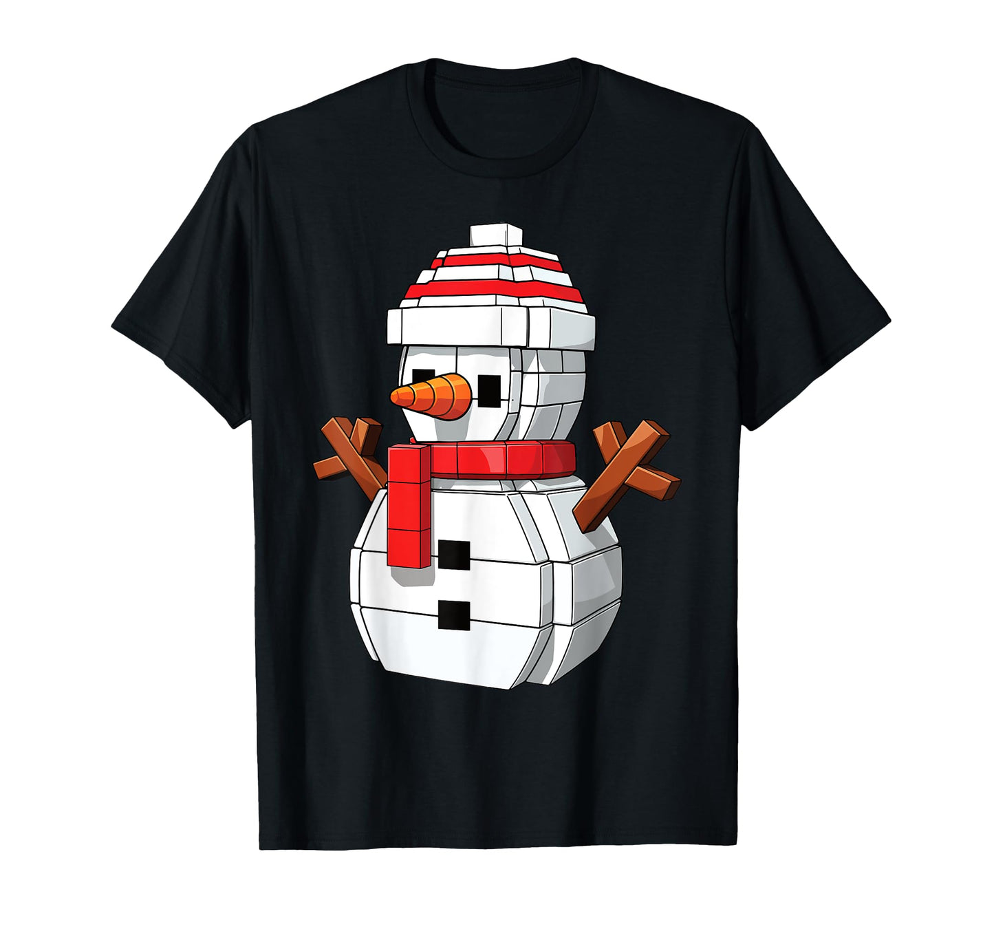 Snow Man Cute Block Building Christmas Builder Brick Master T-Shirt