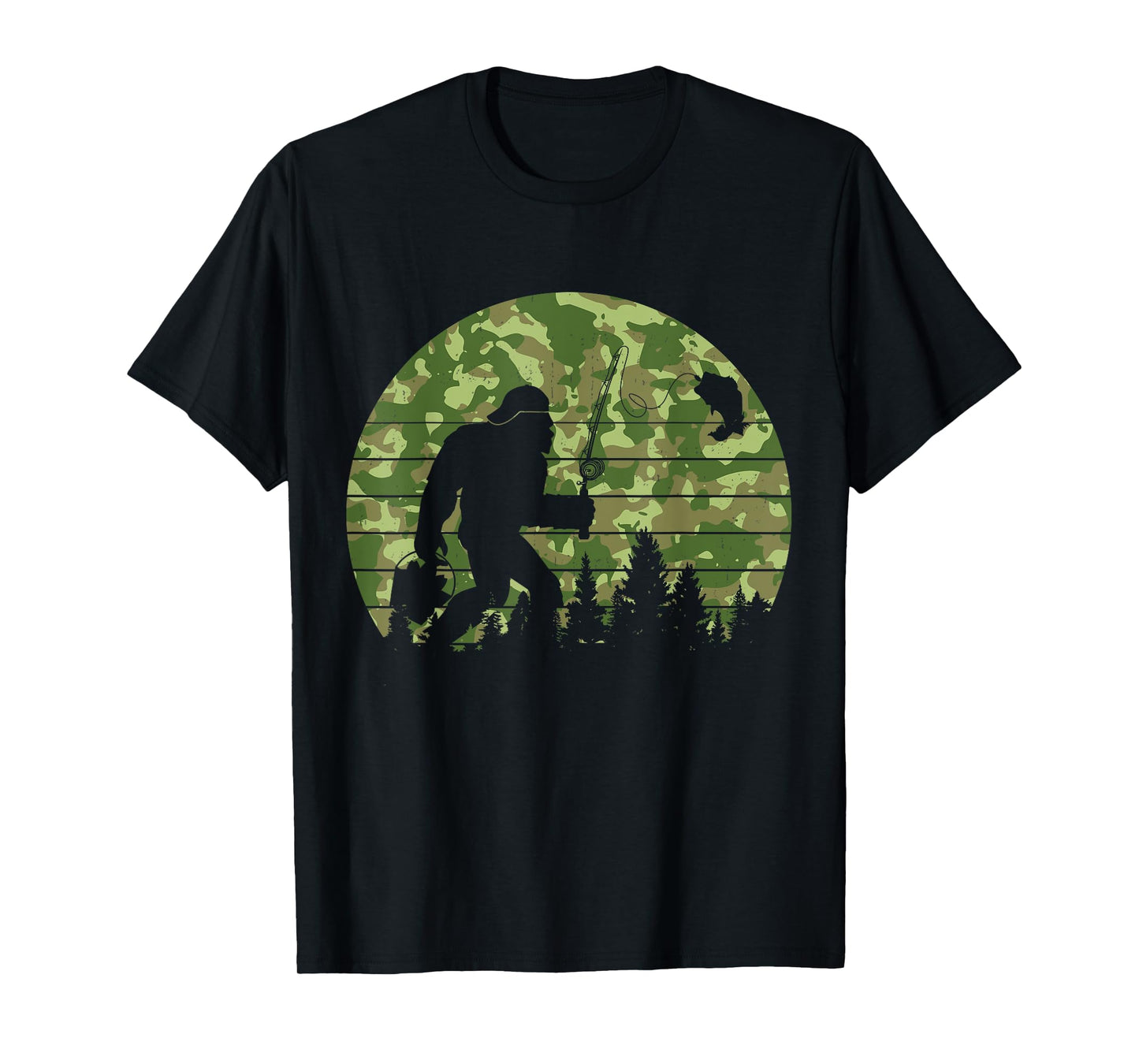 Funny Fishing Men Women Kids Bigfoot Sasquatch Fishing Camo T-Shirt