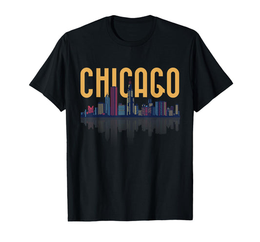 Chicago Illinois IL Night City Skyline Lights Tee Men Women T-Shirt