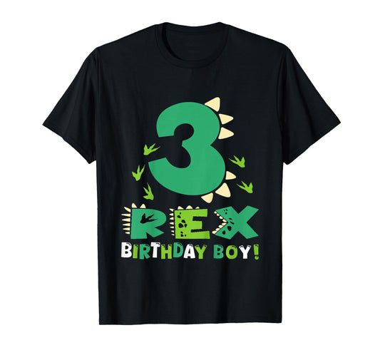 Kids Three Rex 3rd Birthday Third Dinosaur 3 Year Old Bday Boy T-Shirt